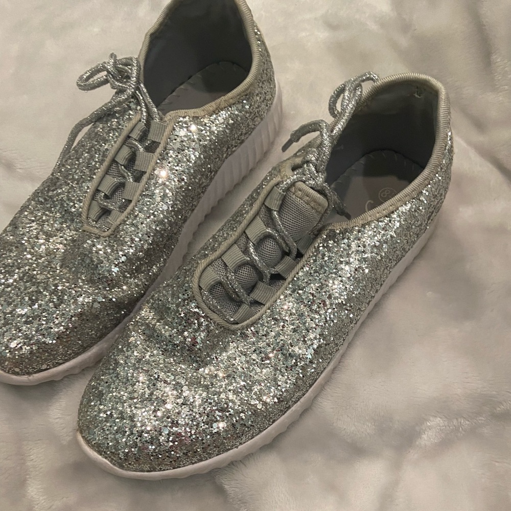 Silver sparkly tennis shoes